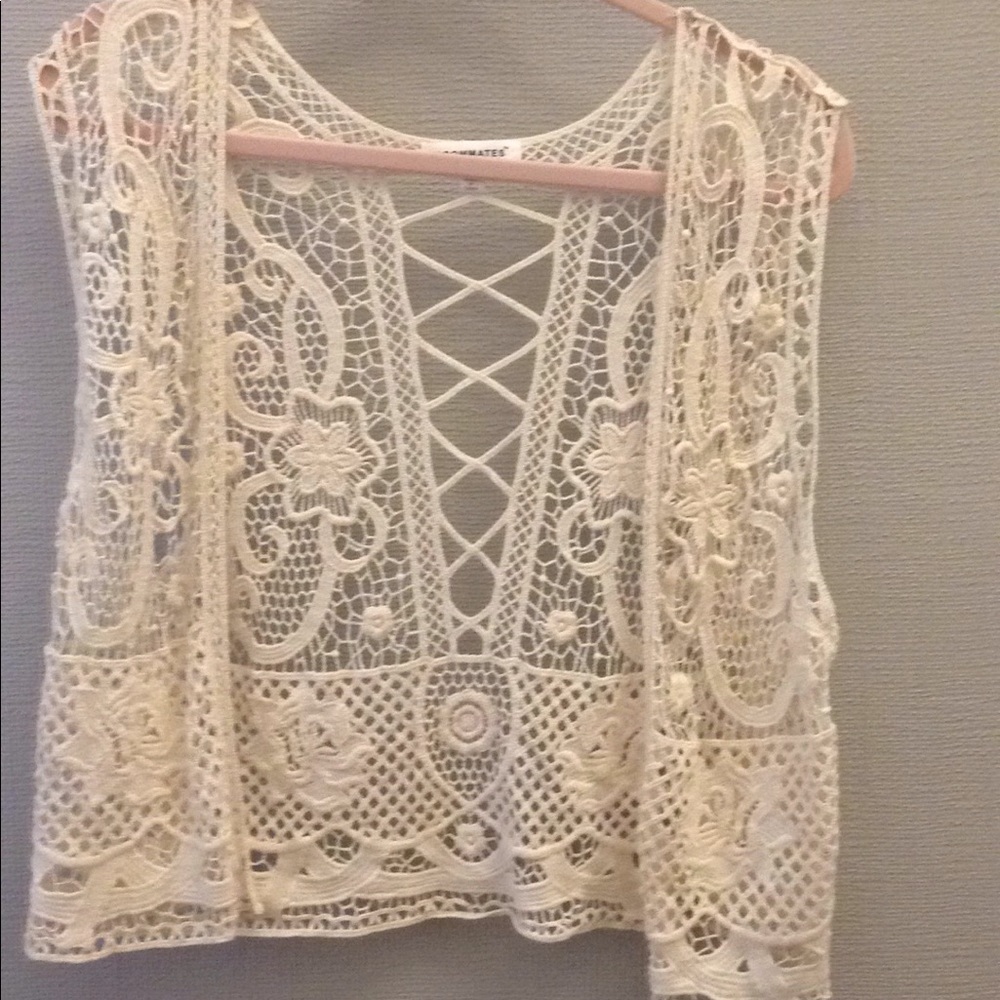 Crochet Boho Ivory or cream vest - Picture 3 of 4
